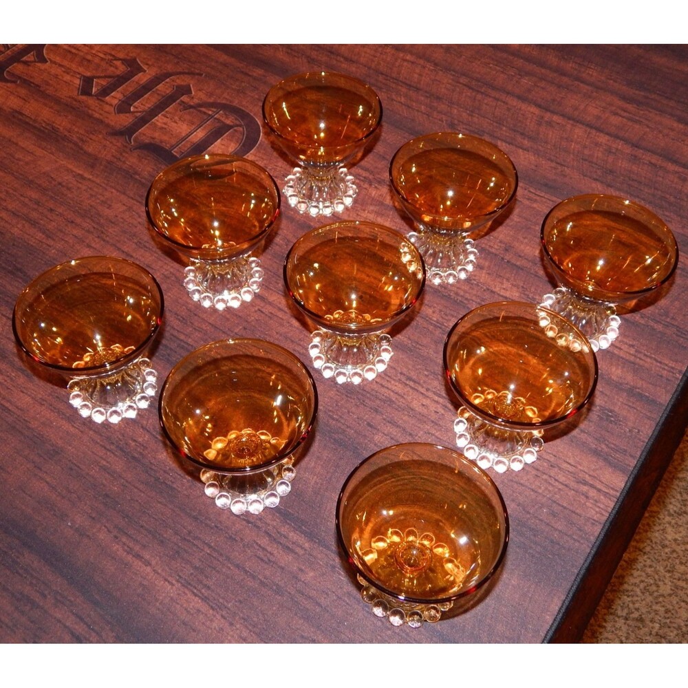 Vintage Set of 15 Anchor Hocking Barwick Boopie Amber Champagne Sherbet Glass VG
